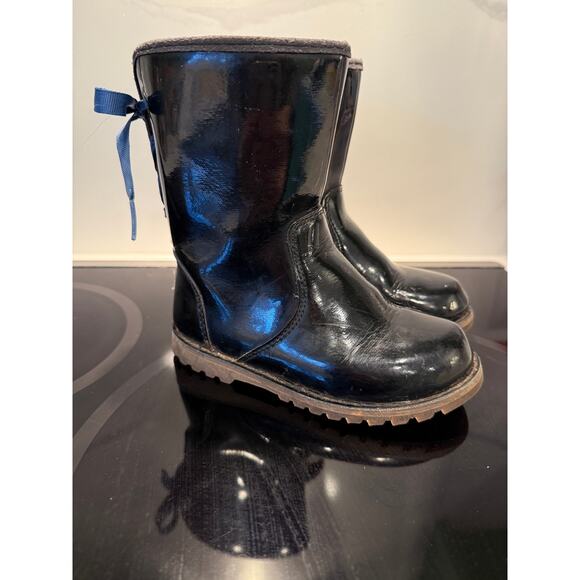 UGG Australia Girls Corene Patent Leather Boots Black Blue Laces Size 9 - Picture 7 of 8
